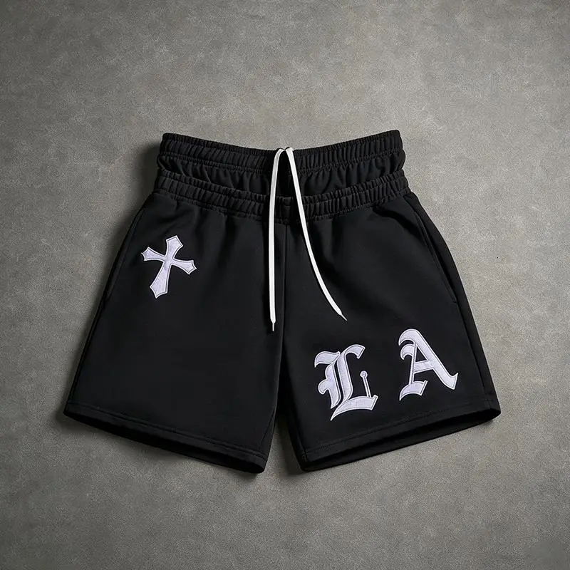 Men's Casual Athleisure Shorts - Couple's Fake 2-Piece Double-Waisted Quarter-Length Beach Pants, Summer Letter-Embroidered Shorts Outfits