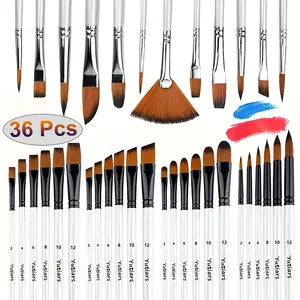 36pcs High-Quality Artist Paint Brush Set - Multi-Shaped Fine Detail Brushes (Round/Filbert/Flat/Angle), Anti-Shedding Nylon, Easy Clean & Strong Color Retention, Durable - Ideal Christmas Gift for Beginners and Artists