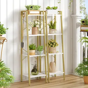 Hzuaneri Ladder Shelf, Bookshelf Bookcase, Freestanding Corner Storage Shelve with 2 Hooks for Home Office, Living Room, Kitchen, Bedroom, Industrial