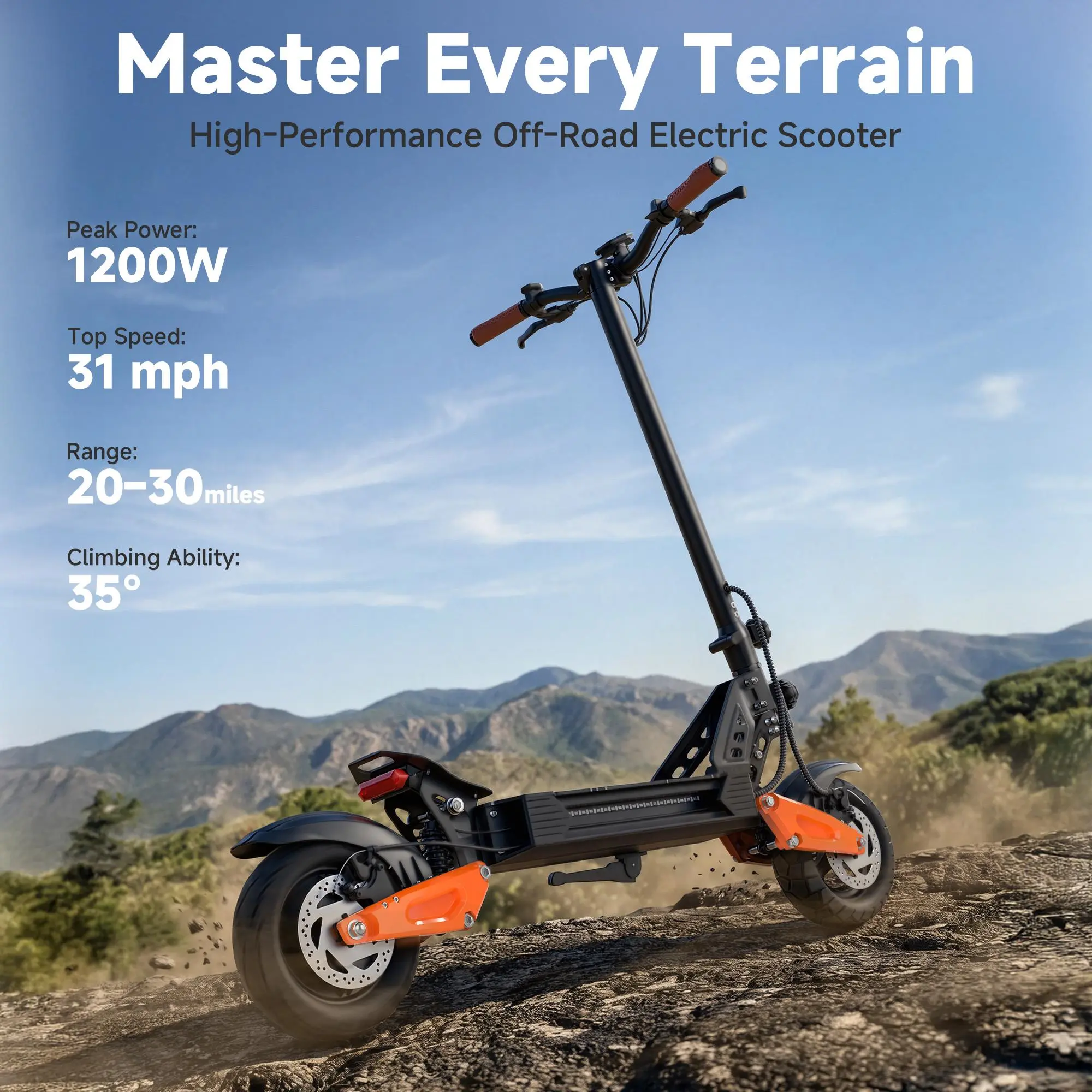 AOVOPRO Off-Road Electric Scooter | Peak Power 1200W | Top Speed 31 MPH | Range 20–30 Miles | 10-Inch Off-Road Tires | Dual Suspension | Front & Rear Mechanical Disc Brakes | Foldable Design【G67]