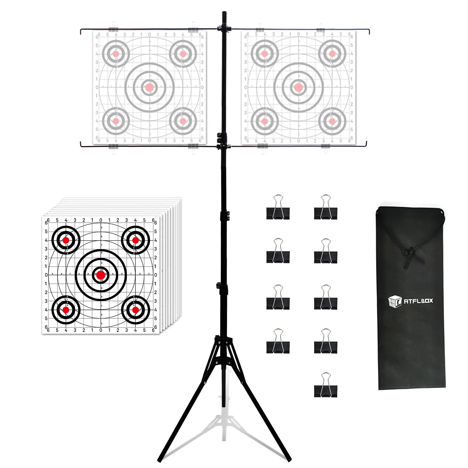 Atflbox Adjustable Portable Lightweight Target Stand with 10pcs Papers, Storage Bag Included for Outdoor Shooters
