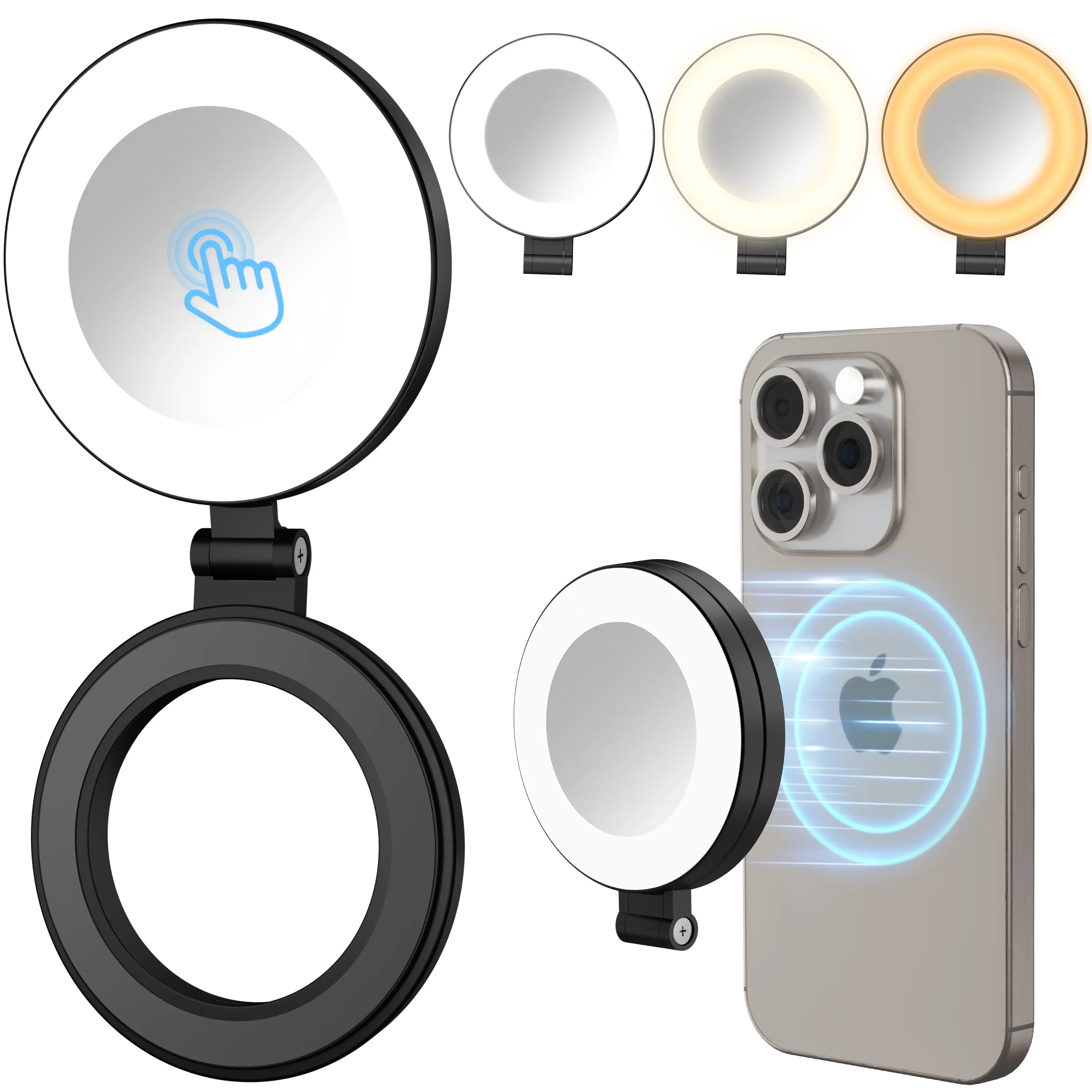Bonkyo Portable LED Fill Light with Built-in Mirror, Multipurpose Selfie Ring Light with Magnetic Adsorption, Touch Screen Control, 3 Color Temperatures & 10 Brightness Levels for Laptop, Phone and Camera, Smartphone Accessory for Streaming, Vlogging