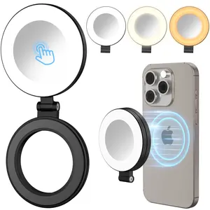 Bonkyo Portable LED Fill Light with Built-in Mirror, Multipurpose Selfie Ring Light with Magnetic Adsorption, Touch Screen Control, 3 Color Temperatures & 10 Brightness Levels for Laptop, Phone and Camera, Smartphone Accessory for Streaming, Vlogging