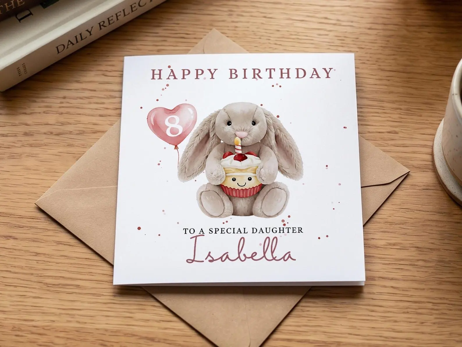 Personalized Bunny Birthday Card for Girl, Cute Plush Rabbit Greeting Card, Custom Name Card, Daughter Granddaughter Niece Gift [Note: Please send the name right after placing your order successfully]