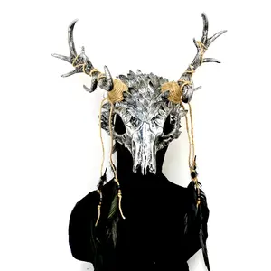 Krampus Ram Goat Demon with Horns Devil Halloween Masquerade Mask, Metallic Finish Party Masks