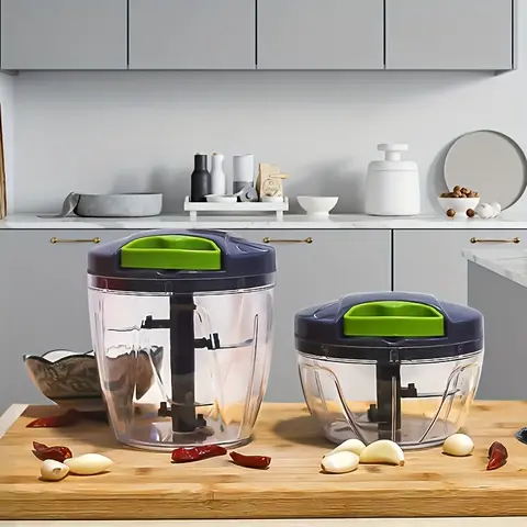 1000ML Professional Manual Vegetable Chopper - Non-Toxic Plastic Compact Family Kitchen Gadget, Detachable Stainless Steel Components, Airtight Design, Anti-Slip Surface, Chop Onions & Veggies, Grind Chili & Ginger, Space-Saving Storage