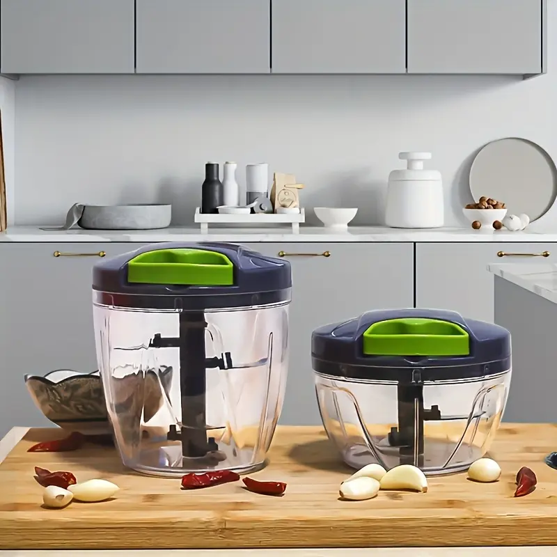 1000ML Professional Manual Onion Chopper - Multifunctional Plastic Kitchen Gadget with Chopped Capability, Detachable Parts, Stainless Steel Components, Airtight Design, Anti-Slip Surface for Garlic Crushing, Spice Grinding, Fruit Pureeing