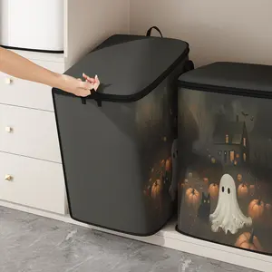 Cute Pumpkin Ghost Print Blanket Storage Bag, Durable Material, Easy Carry Handle, Perfect for Halloween Home Use, Store Blankets & Toys, Storage Organizer Bag
