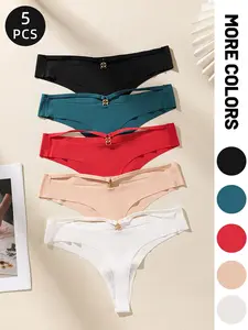 Women's Solid Color Basic Panties Y2K Style, Soft Breathable High Elasticity, Fitted Drop Waist Fashion Breathable Underwear, 5 Pack, All Seasons