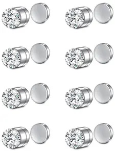 Rhinestone Decor Nose Ring Stud Clip, 4 Pairs Magnetic Nose Stud Clip, Non Pierced Jewelry for Women Men for Party, Daily Clothing Decor, Trendy All-match Jewelry for Birthday Gift, Non Piercing Jewelry