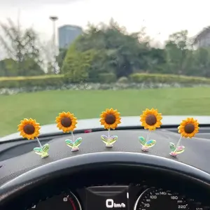Sunflower Head Nodding Car Decor (set of 5), Cute Dashboard Ornament, Car Interior Accessories, Aesthetic Car Accessory, Perfect for Women and Car Girls