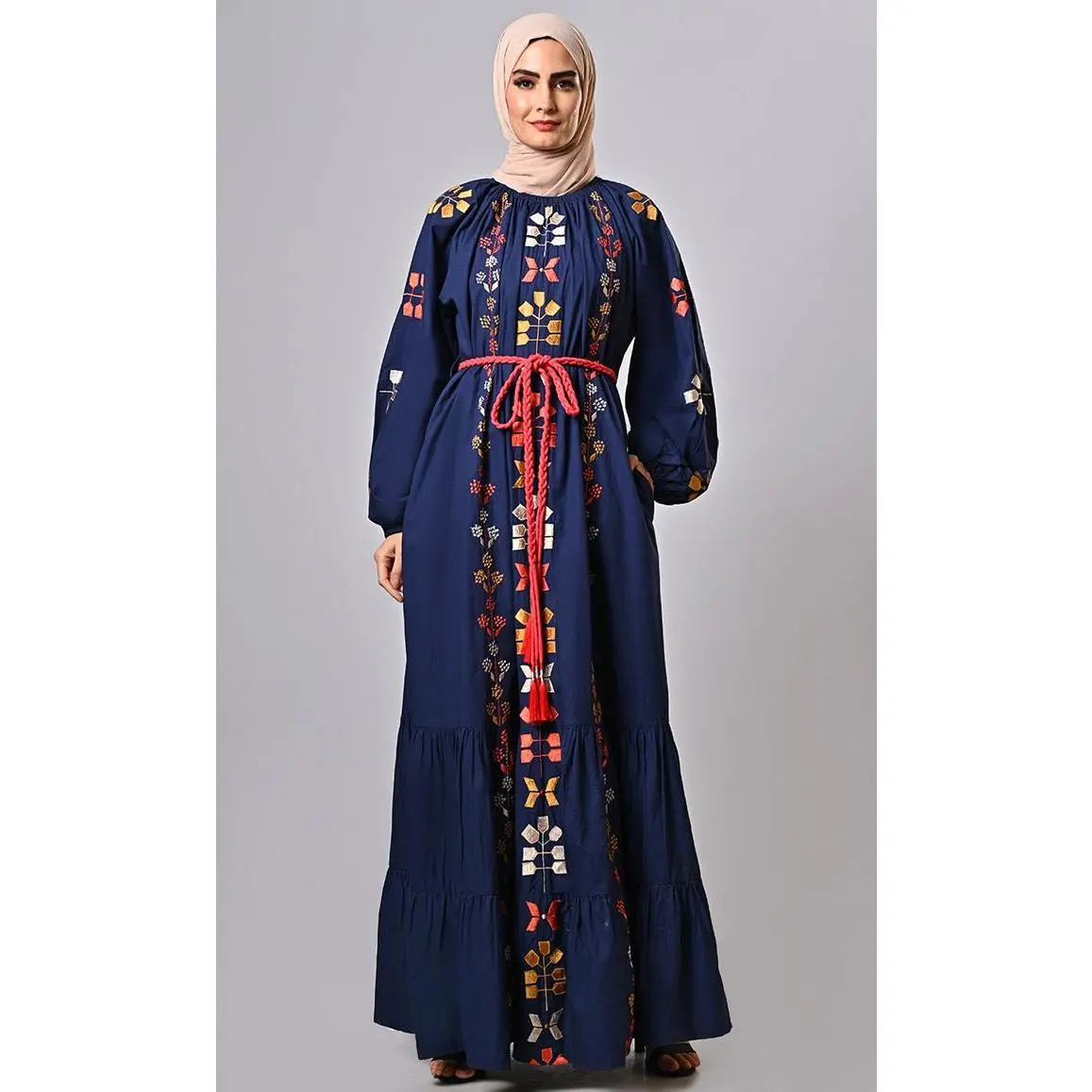 New Navy Bohemian Machine Embroidered Heavy Abaya