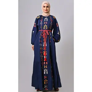New Navy Bohemian Machine Embroidered Heavy Abaya