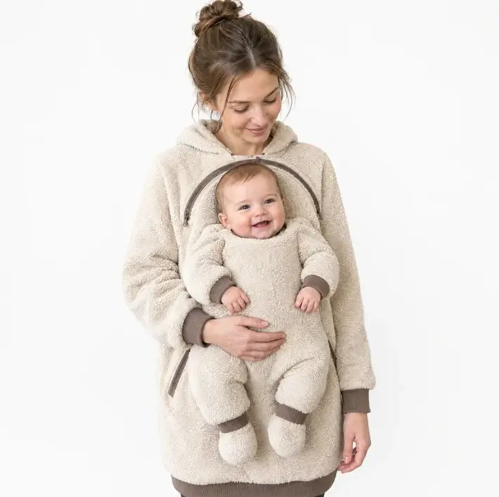 Women's Sherpa Fleece Wearable Baby Carrier Hoodie - Cozy Warm Pullover for New Moms, Winter Outdoor Travel Sports Outerwear