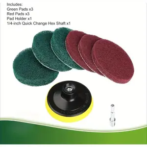 Drill Scrubber Brush Kit 8pcs 4 Inch Heavy Duty Household Cleaning Tool with 3 Red & 3 Green Scrub Pads for Tile & Tub Cleaning