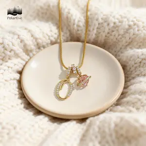 PolarEve 14K Gold Plated 3-Layer Initial Necklace – A-Z Letter Pendant with Pink Heart Zircon, Snake Chain Choker, Adjustable Dainty Personalized Jewelry Gift for Women & Girls