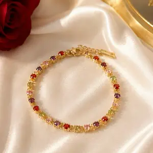 14K Gold Plated Rainbow Crystal Bracelet