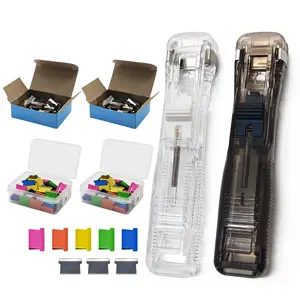 Portable Binder Clip Stapler - Handheld Paper Dispenser with 100 Reusable Binder Clips, Ideal for Office File Binding & School Document Organization, White/Black Office Stationery Tool
