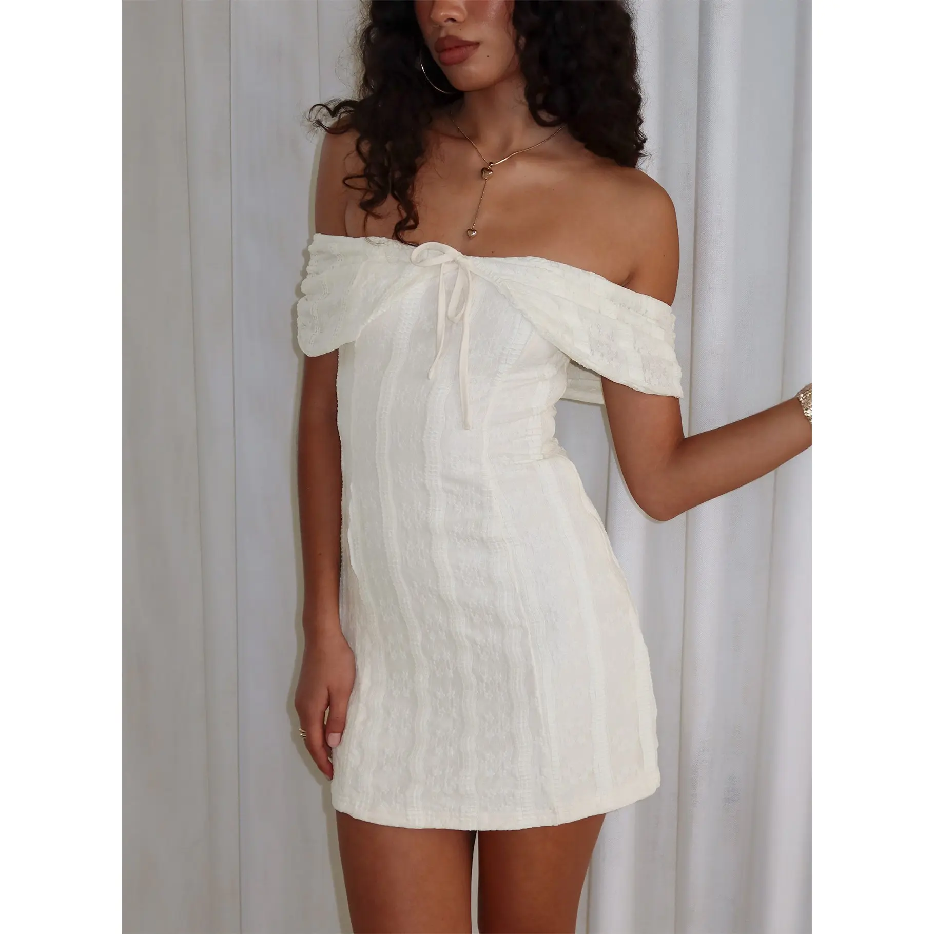 Colettie Off Shoulder Mini Dress Cream Colettie Off Shoulder Mini Dress Cream