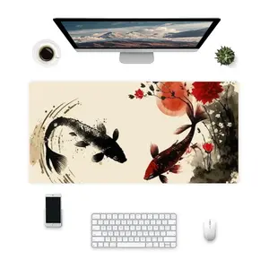 Chinese Style Goldfish Mouse Pad 80x40cm Gaming Computer Keyboard Desk Mat with Soft Smooth Surface and Anti-Slip Rubber Base for Desk Gamer Office Home