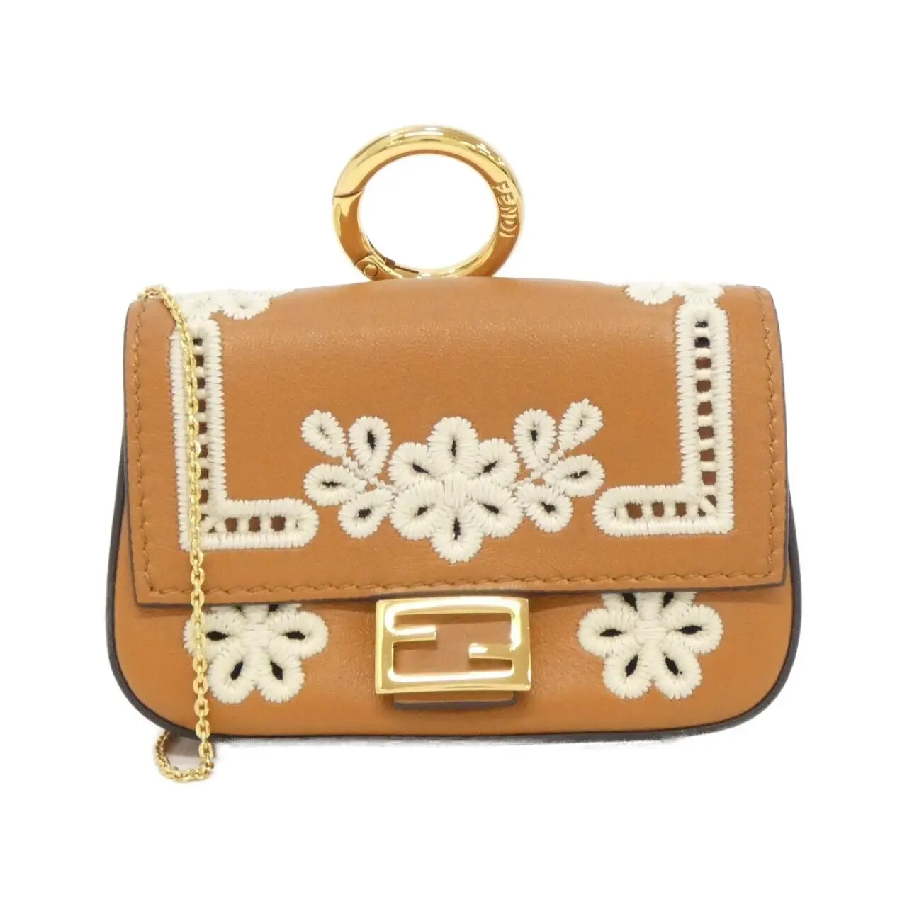 Pre-owned FENDI Calfskin Small Leather Goods Nano Baguette Leather Bag Charm