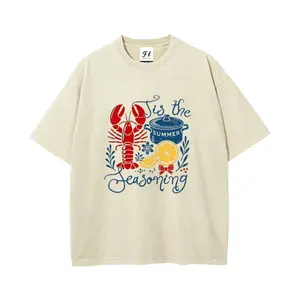 'Tis The Seasoning Crawfish Boil Shirt, Vintage Washed Lobster Graphic Tee, Retro Coastal Summer T-Shirt, Women's Oversized Cotton Top