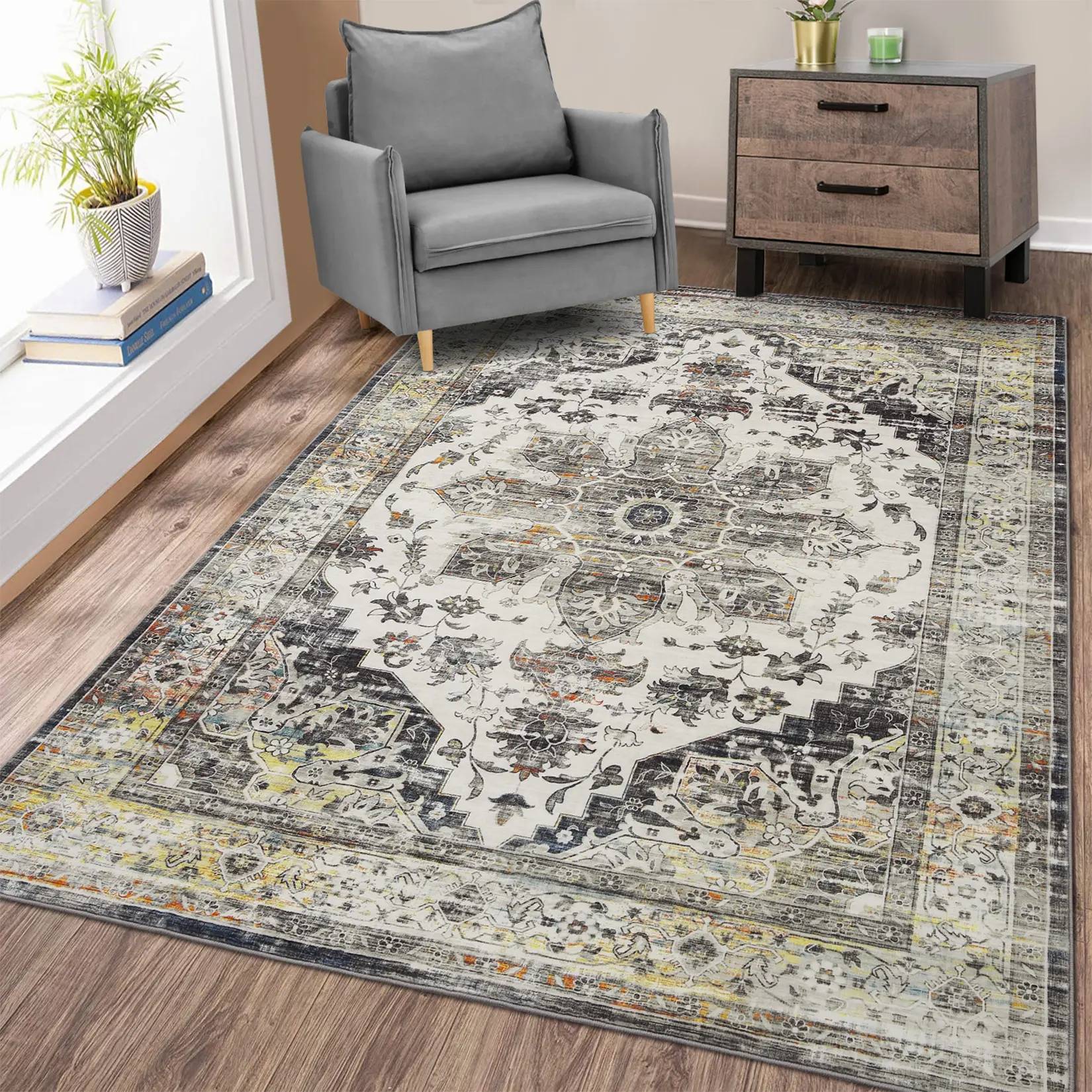 Bohemian Style Rug Vintage Printed Carpet Soft Non-shedding Rug Non-slip Hallway Carpet for Bedroom Office Laundry Hallway Persian Carpet