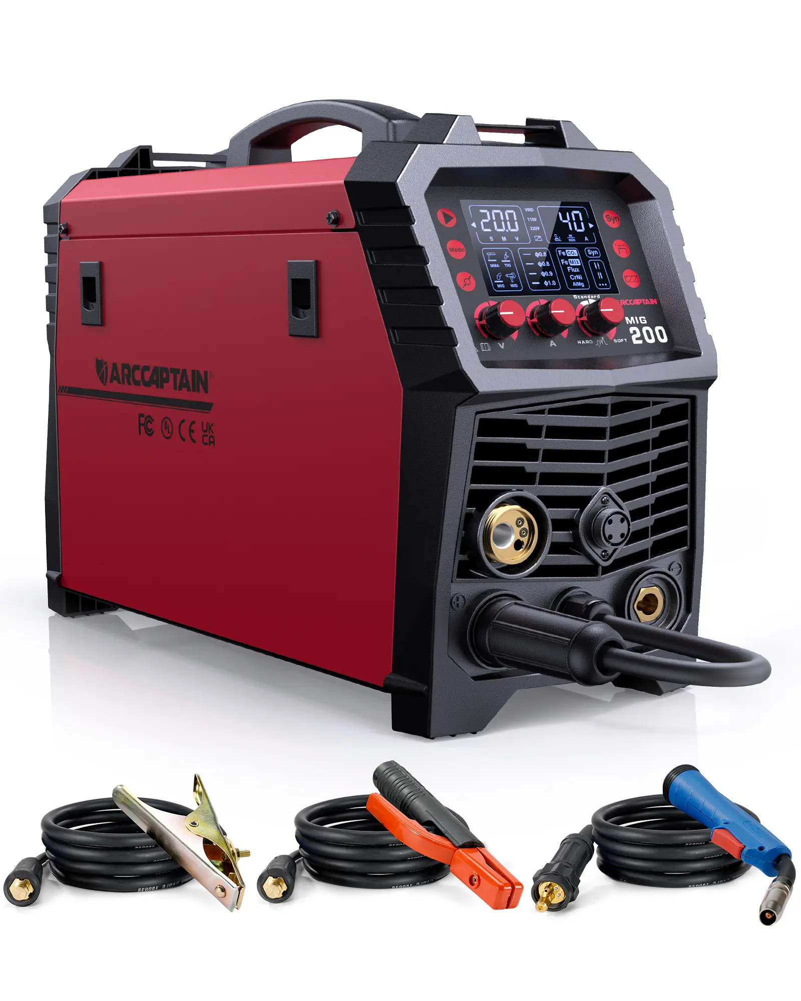 ARCCAPTAIN MIG200 MAG Welding Machine 200 Amps, 7 in 1 Fully Synergic Welding Machine Flux Cored Wire/MAG/MIG Inert Gas Welding Machine/MMA/Lift TIG/Support Spool Gun/Spot Welding, IGBT Inverter 230V