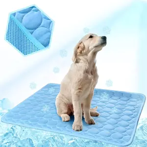 Dog Cooling Mat, Pet Cooling Mat for Dogs Cooling Blanket Pad for Kennels, Crates, Cars, Indoor & Outdoor Ice Silk (Blue, L(28 * 22"))