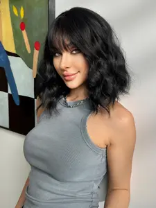 12 Inch Short Bob Wigs for Women, Gorgeous Fluffy Wigs with Bangs, Synthetic Full Machine Wigs, Natural Looking Wigs for Party, Daily Use