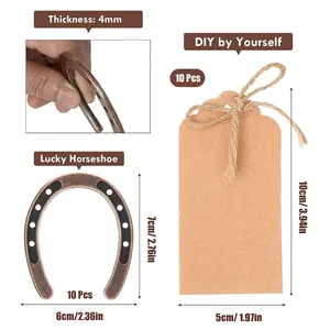 3PCS Good Luck Horseshoe-Shaped Gifts Retro Metal Horseshoe-Shaped with Kraft Paper Labels Country Horse Shoes Gifts for Wedding Party Decorations Kentucky Derby Valentine's Day