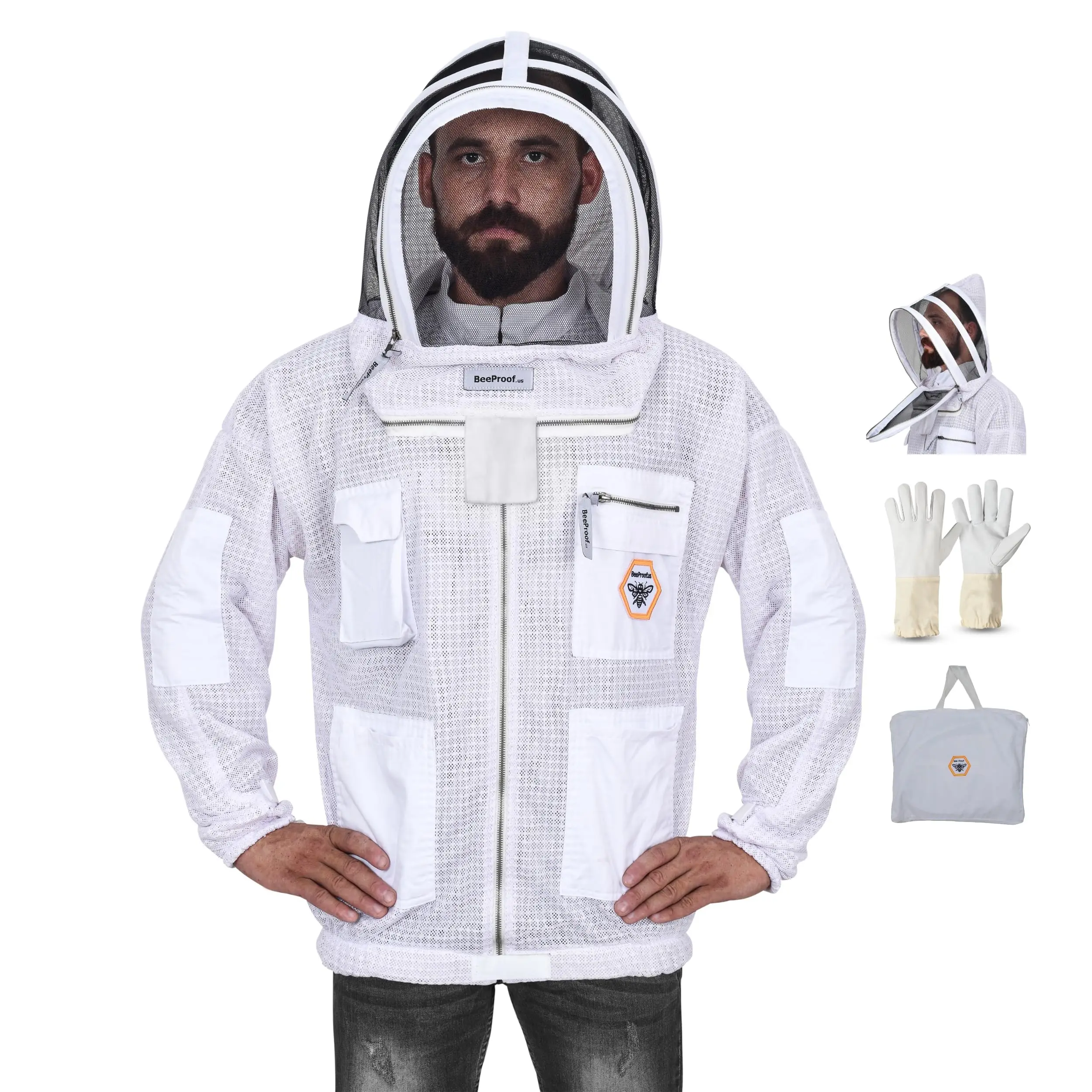 Bee Proof BP-301 Beekeeping Jacket with Veil 3 Layer Ultra Ventilated Bee Suit with Total Protection with Safety Fencing for Professional Beekeeping Suit with Carrying Bag (XXL)