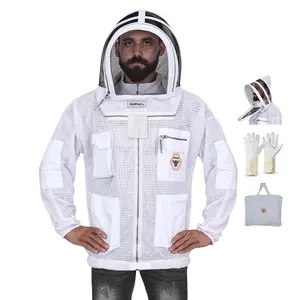 Bee Proof BP-301 Beekeeping Jacket with Veil 3 Layer Ultra Ventilated Bee Suit with Total Protection, Safety Fencing, YKK Brass Zippers with Carrying Bag (5XL), White