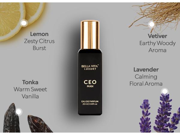 BellaVita Luxury's CEO Man - 20 ml |  Eau De Parfum | Lemon, Lavender, Tonka & Agarwood | Long Lasting Perfume for Men | Mini Perfume | 0.7 Fl.oz