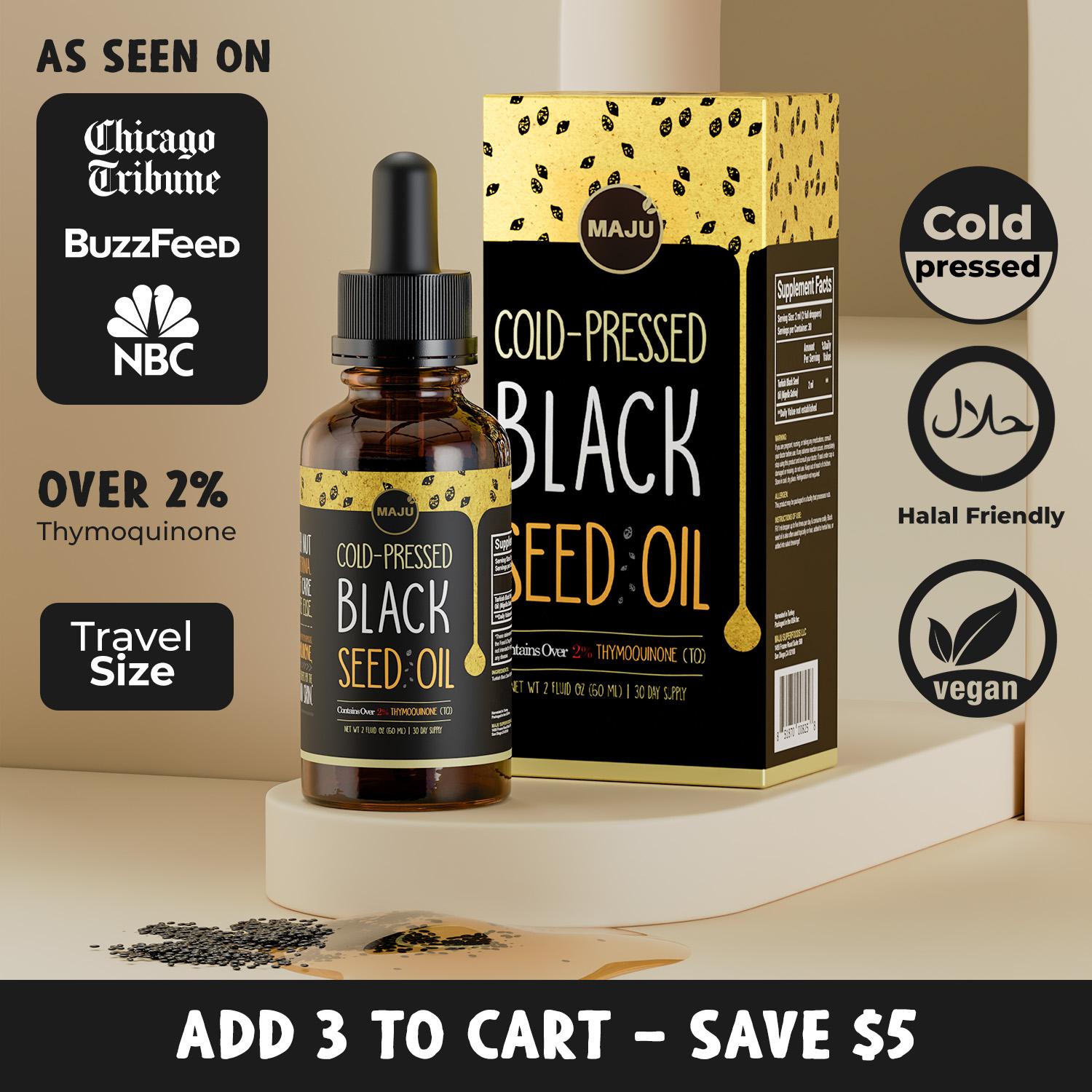 MAJU Black Seed Oil Liquid Dropper (2oz) - Travel Size Nigella Sativa Oil Dropper, High Thymoquinone, Blended Wellness S
