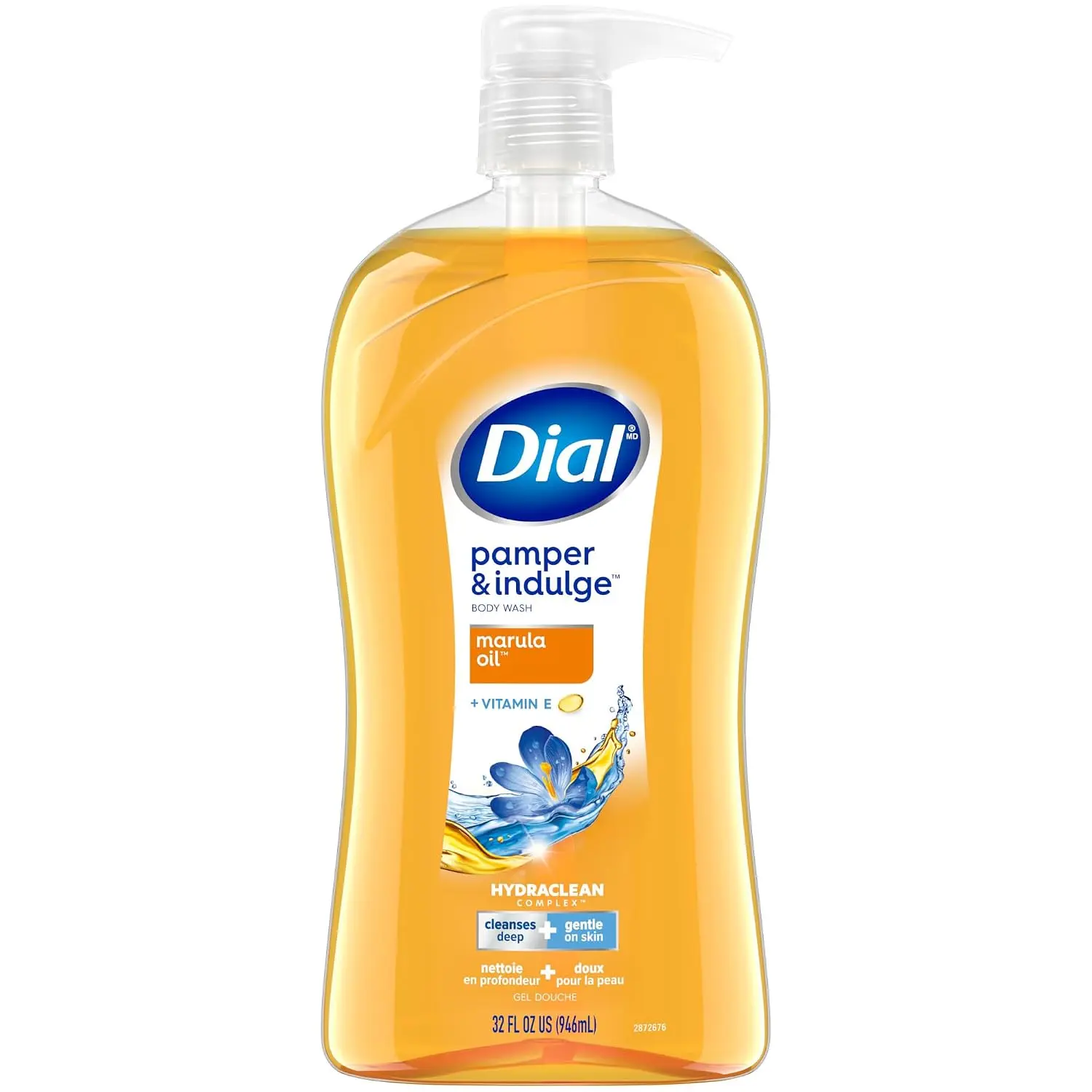 Dial Marula Oil Pamper & Indulge Body Wash, 32 Fl Oz, Hydraclean Complex & Vitamin E, Gentle, Nourishing, Dermatologist-Tested, Paraben-Free, Sulfate-Free