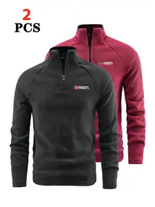 Men's Fleece Lined Hoodless Sweatshirt, Long Sleeve, Half Zip Easy Wear, Thermal Locking Fabric, Warmth Assurance, Ideal for Hiking, Camping, Cycling, Running