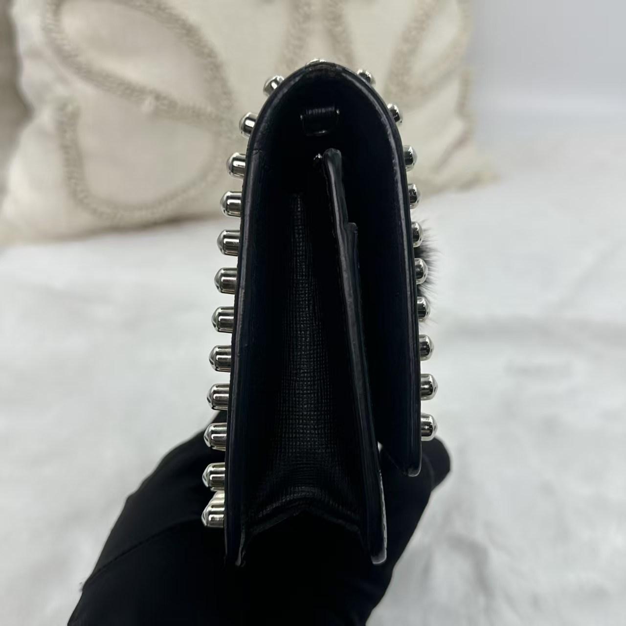 Pre-owned FENDI Karl Lagerfeld Chain Bag | Black Leather Fur Karlito|18883029