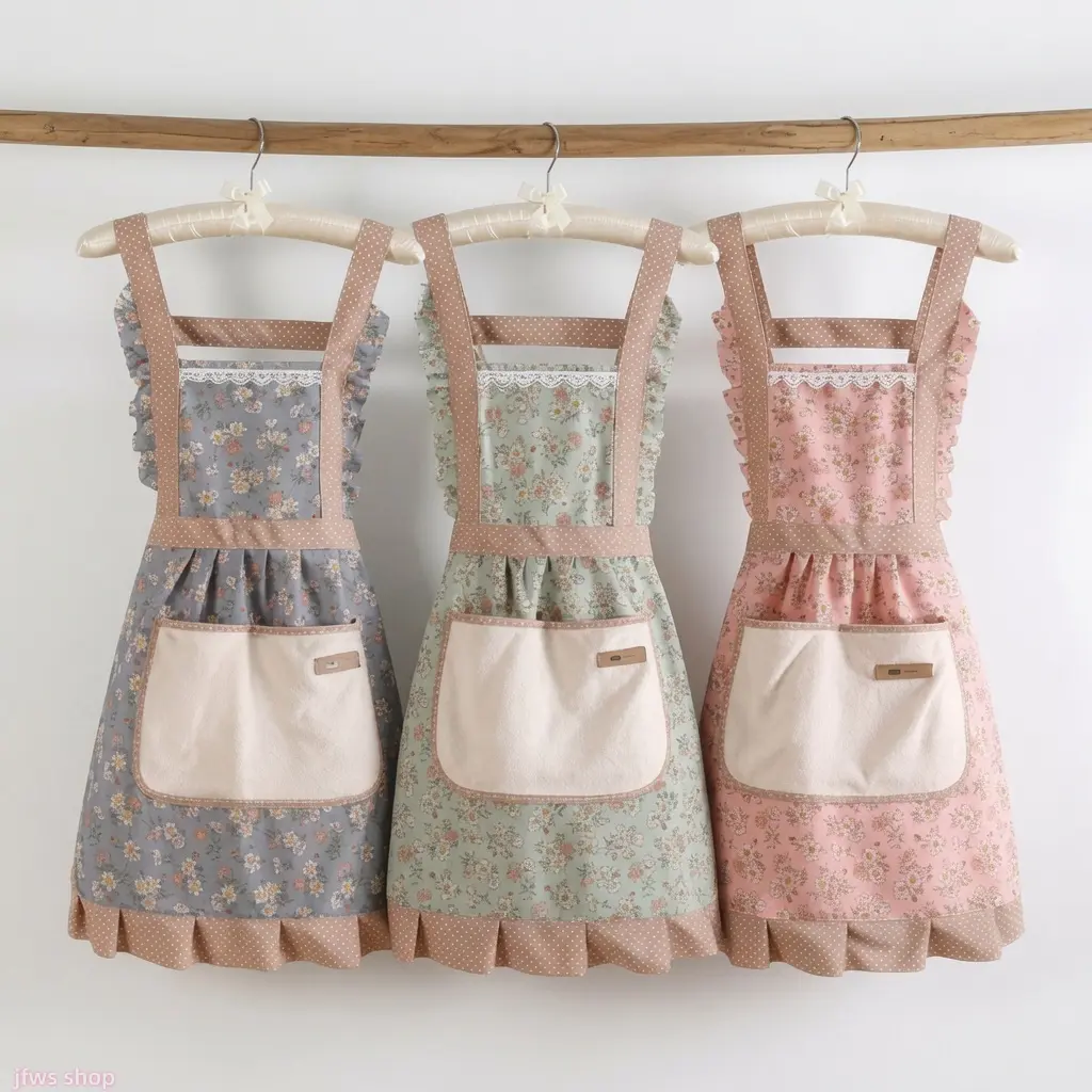 3 Pack 2026 New Korean Style Apron for Women Kitchen Waterproof Oil Proof Stain Resistant Breathable Comfort Princess Dress Design High Fashion Lightweight Durable Adjustable Strap Cute Daily Cooking Kitchen Work Gift US Design