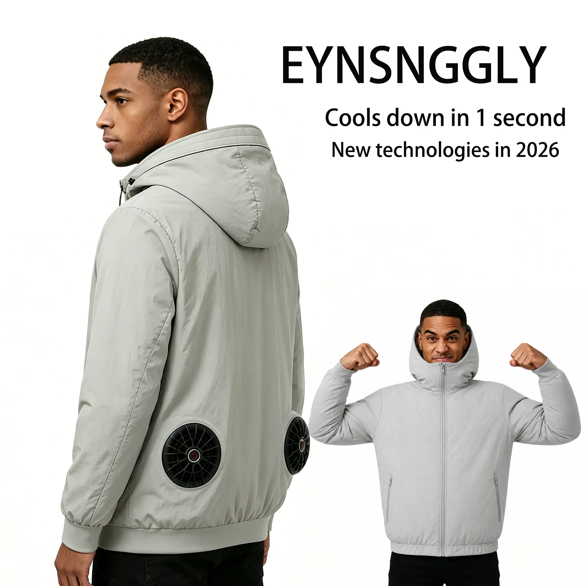 EYNSNGGLY Unisex Cooling Fan Jacket with UPF 50+ Sun Protection, Lightweight Waterproof Hooded Sportswear for Hiking & Travel, Personal Cooling Fan