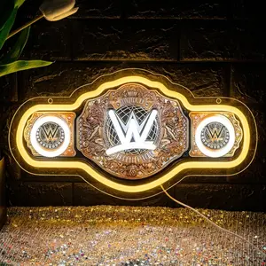 WWE World Championship Belt Neon Sign Wrestling Neon Light LED Wall Decor for Gaming Bedrooms, Match Parties, Sports Fan Gifts, Wrestling Gifts, Sports themed Lighting, Gym Decor and Man Cave