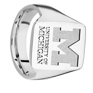 Large Rectangle signet ring (20x14.5mm) in Cobalt Chrome, with a Thin style band and a Michigan Wordmark Stacked engraving.