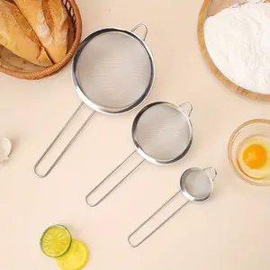 3pcs Stainless Steel Fine Mesh Filter Basket with Metal Handle, Small Medium Large Sizes, Food Strainer Oil Filter for Baking Cooking DIY Kitchen