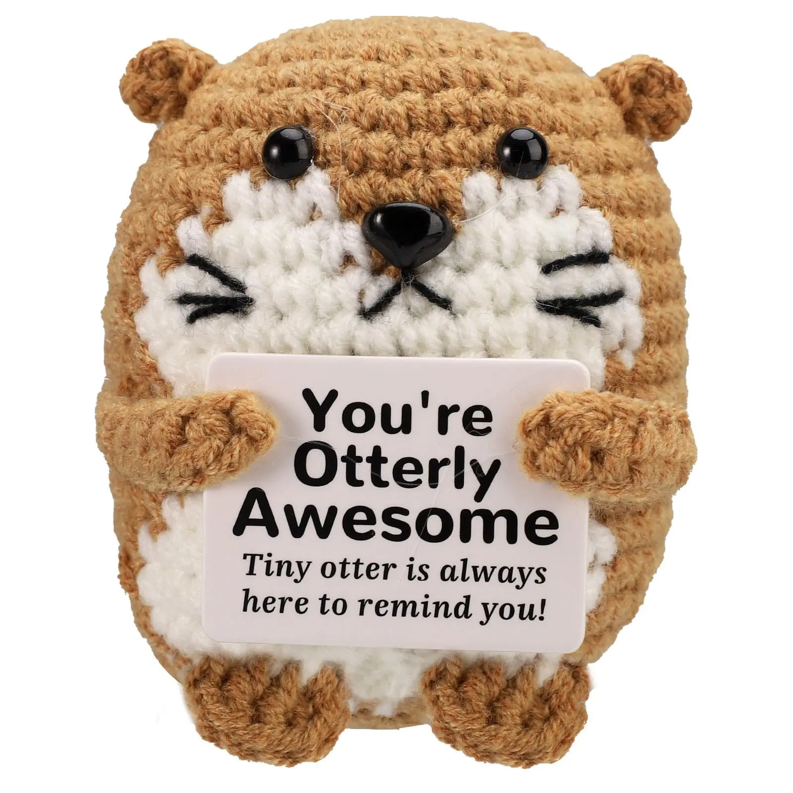 Fun Positive Otter, Mini Crochet Potato Doll, Emotional Knitted Animal Handmade Water Vole Toy, Cute Gift for Friends Colleagues, Crochet Figure, Soft Cuddly Gift, Cute Animal Design