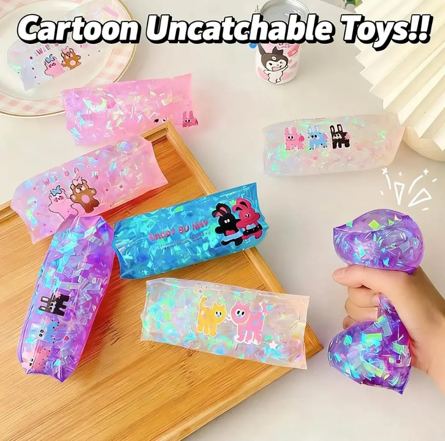 Stress Relief Toys Set for Unisex - Glitter Sparkles Cute Designs Stress-Relief Water Balloons, Uncatchable Slippery Water Snakes for Workstation, Study Desk Use
