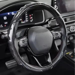 3-Pack Blue Carbon Fiber Anti-Slip Steering Wheel Covers, Wave Texture Comfort Grip, Suitable for 15in Car Steering Wheels