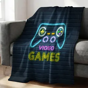Gaming Neon Video Game Gamer Throw Blanket Soft Bed Bedding Warm Cozy Plush Flannel Fleece Blankets Gifts for Kids Boys Teens, Sofa Couch Bedroom Home Decor