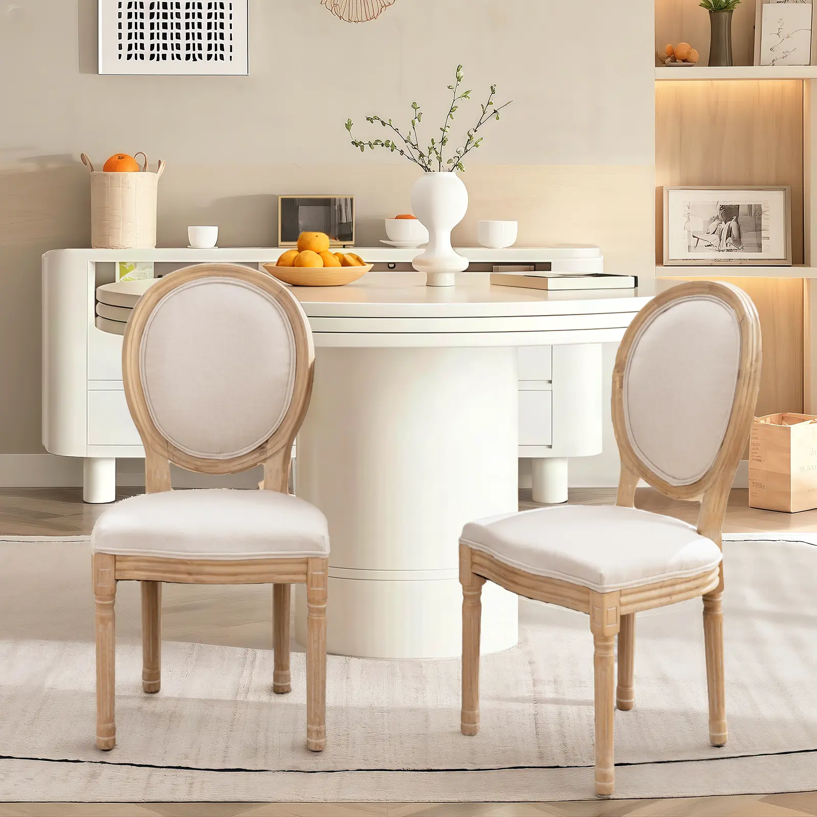 French  Dining Chairs Set, Farmhouse Dining Chairs with Round Back, Solid Wood  Fabric Dining Room Chairs, for Kitchen, Bedroom, Dining Room Durable Seating