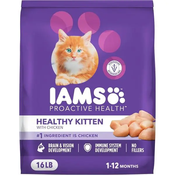 IAMS Proactive Health Kitten Dry Cat Food, Healthy Kitten Food Dry Recipe with Real Chicken in Every Bite, 16 Lb. Bag