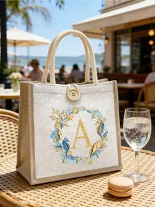 Seashell Ocean Themed Gold Letter Tote Bag Spacious versatile bag for beach, picnic, party and daily use. Perfect gift for women, moms, teachers and bridesmaids.